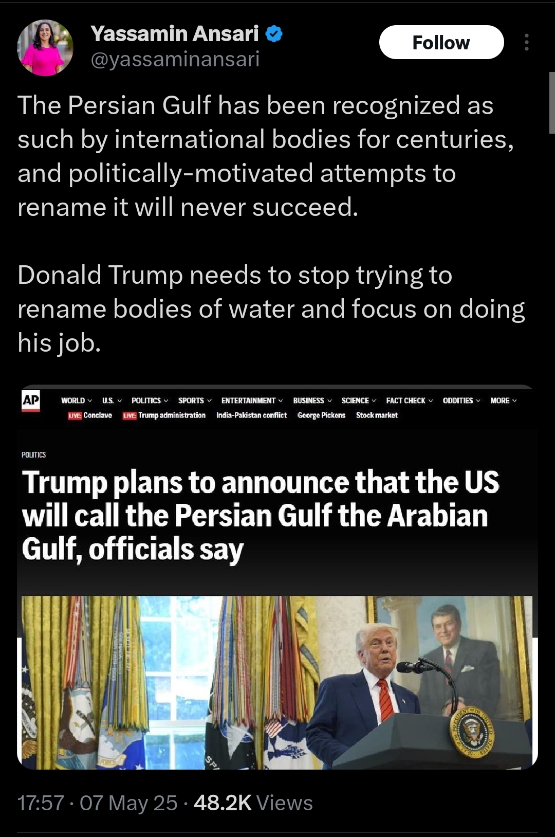 Trump is trying to rename the Persian gulf