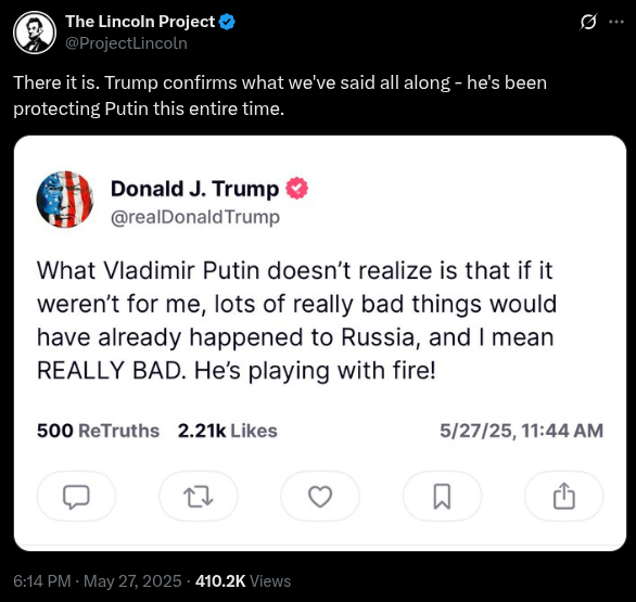 Trump says he's protecting Putin