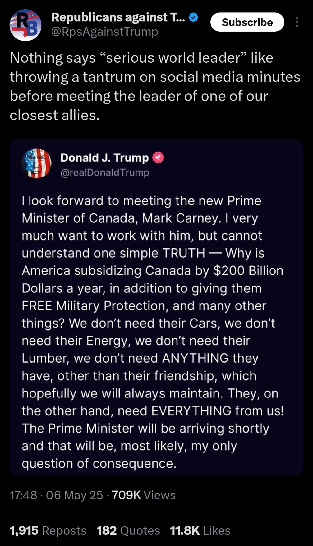 Nothing says serious leader like blasting an ally online before a meeting