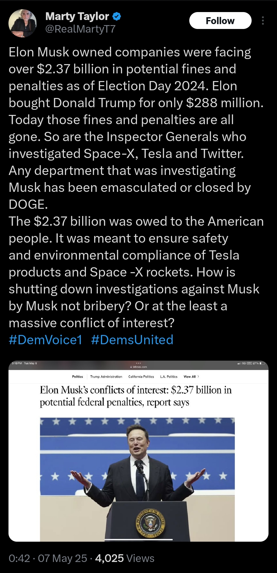Musk gets a $2.37 billion get-out-of-jail-free card after backing Trump