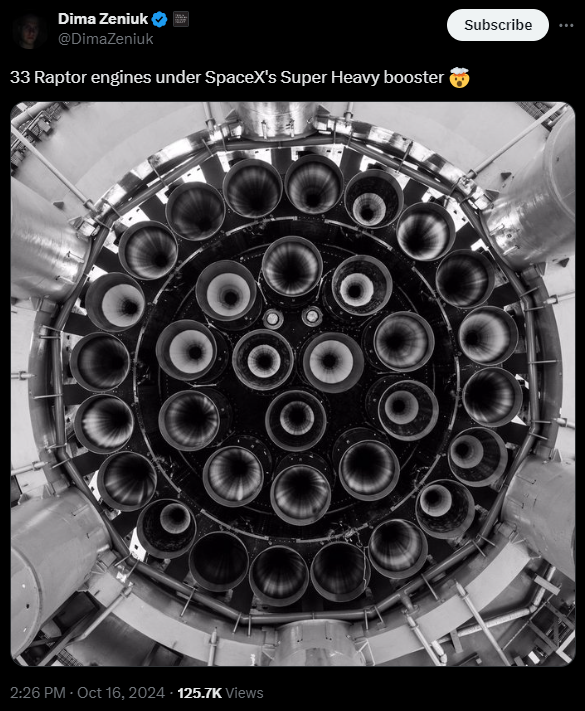 33 Raptor engines under SpaceX's Super Heavy booster