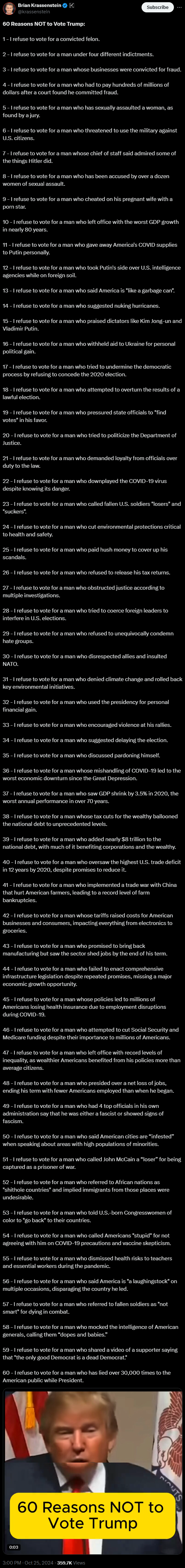 60 Reasons NOT to Vote Trump